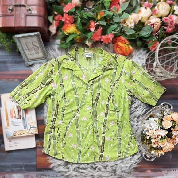 Columbia River Resort short sleeve Floral Bamboo Button Down Shirt - Picture 1 of 6